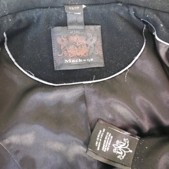 Mackage Wool Leather Fitted Car Coat Large Collar Pockets Wool Pea Coat Jacket - Picture 9 of 16